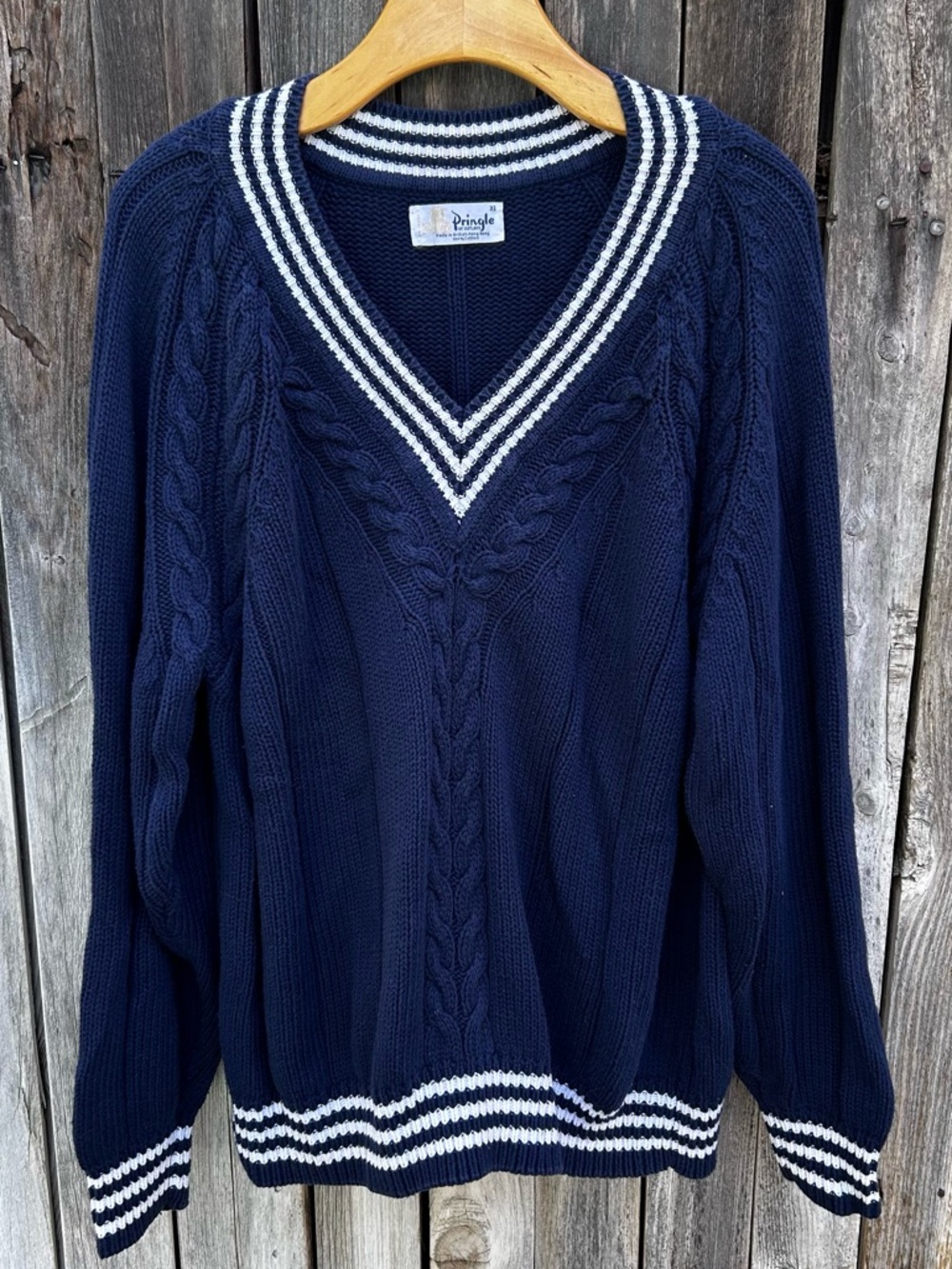 Pringle Of Scotland Vintage Tennis V Neck Sweater Cotton Blue XL